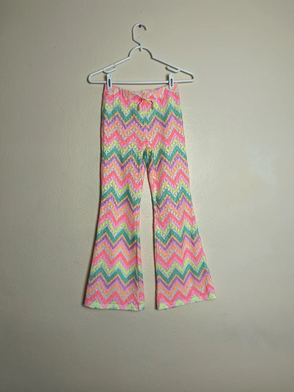 Justice Girls Pink Green Yellow Chevron Flare Beach Pant - Cover Up Swimwear